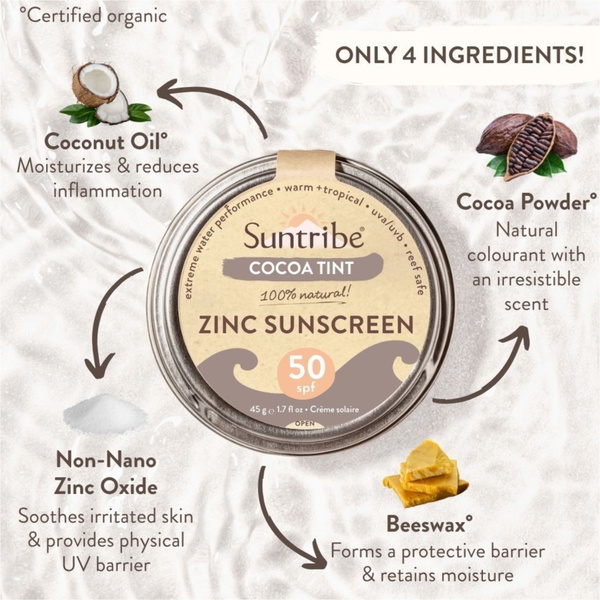 2026 Suntribe Minéral Organique Zinc Étain SPF 50 STZT - Cocoa Tint
